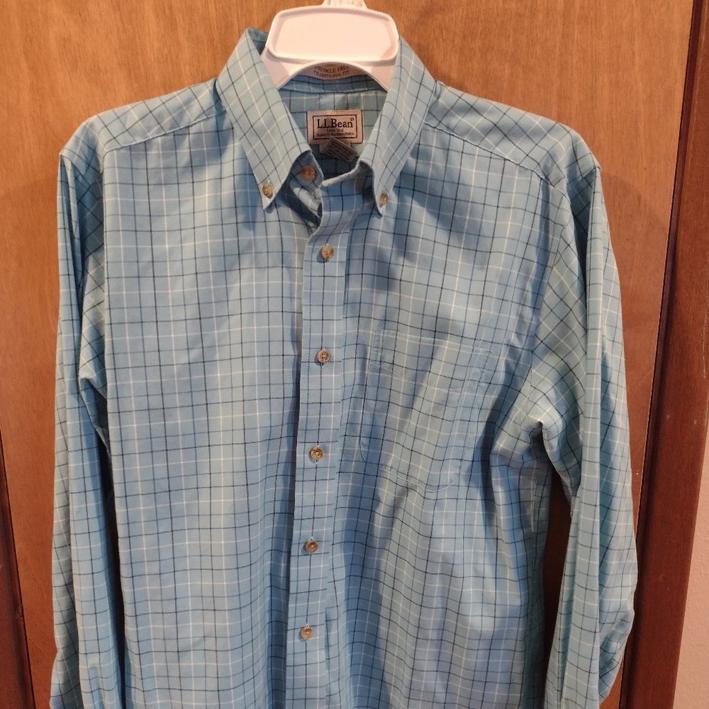 LL Bean Wrinkle Resistant Button Down Shirt Tattersall